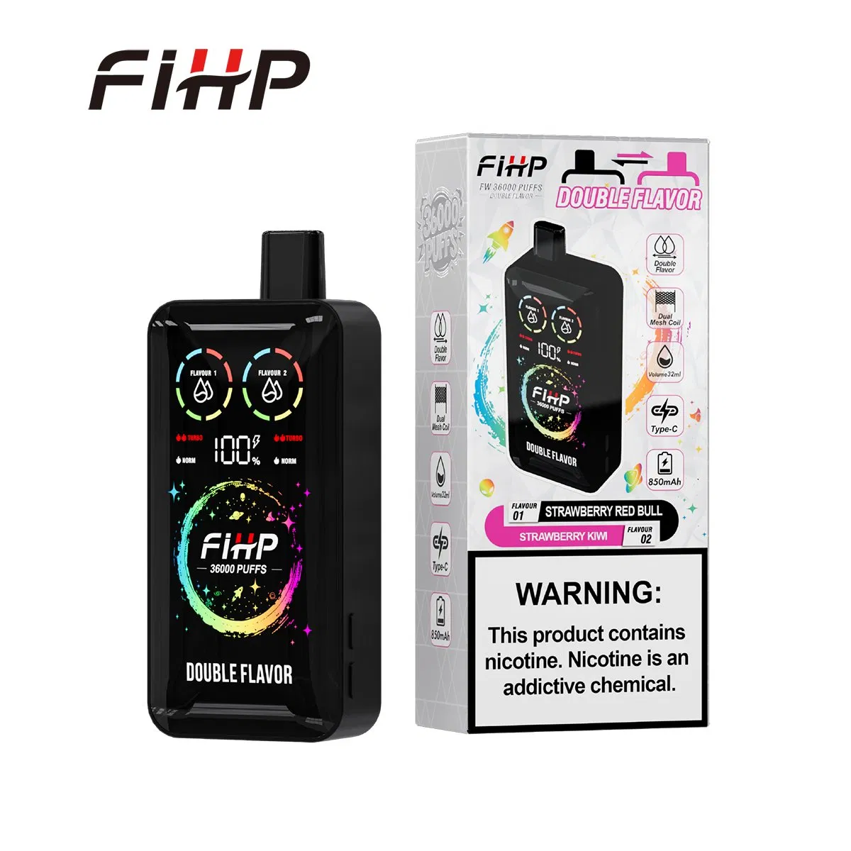 Wholesale Disposable E-Cigarettes 2 in 1 Flavor Fihp 36000 36K Puffs Vape with Large Smart Display