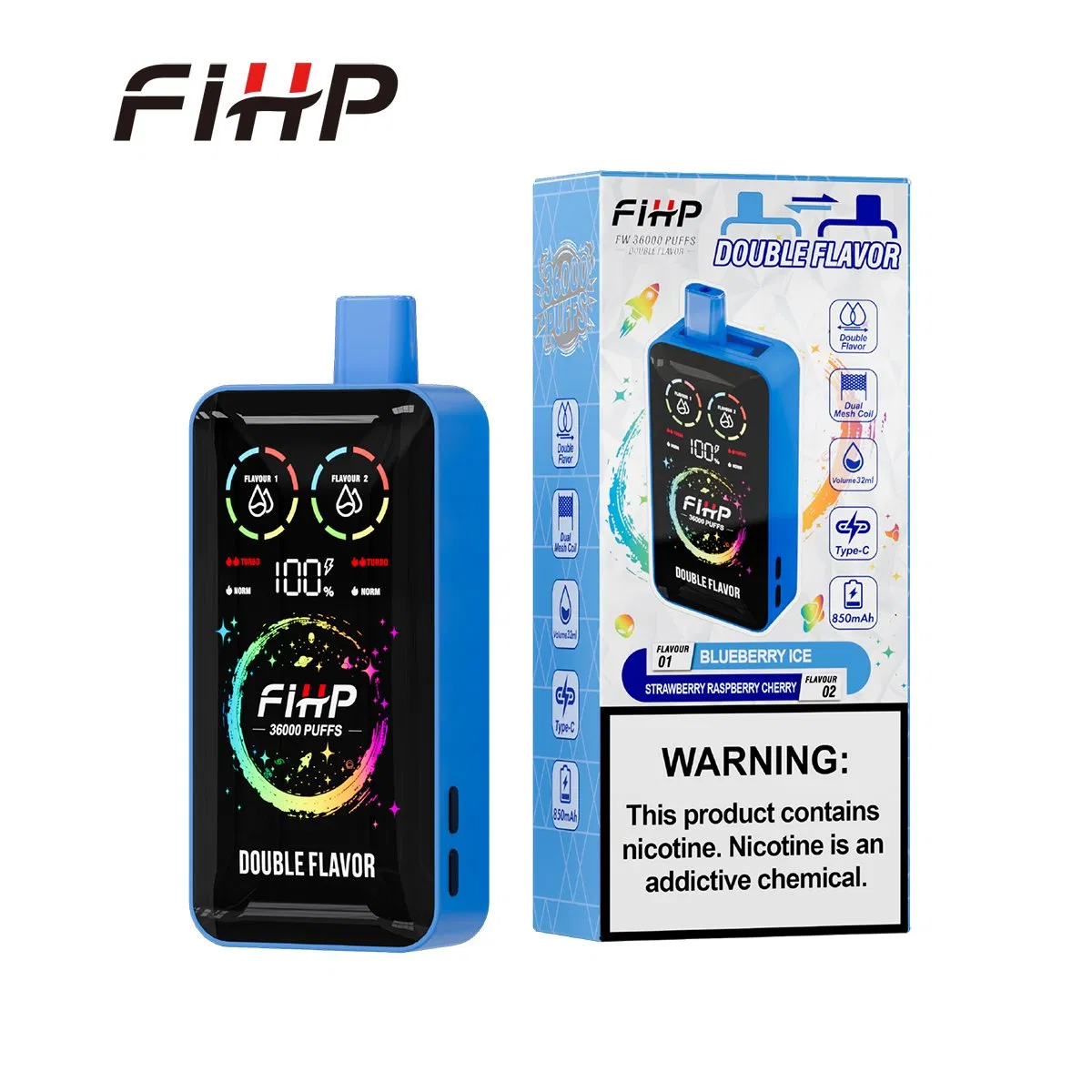 Wholesale Disposable E-Cigarettes 2 in 1 Flavor Fihp 36000 36K Puffs Vape with Large Smart Display
