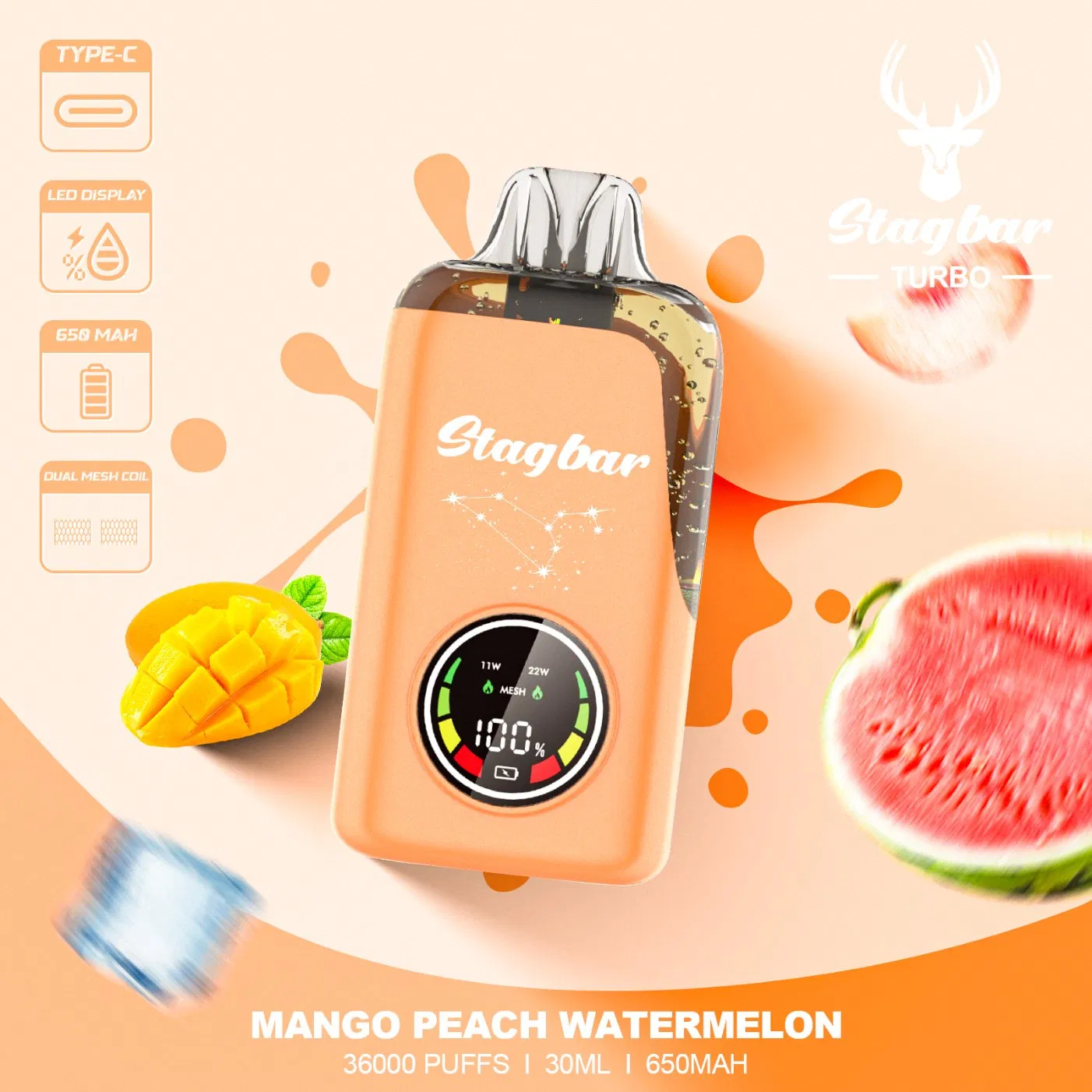 Stag Bar Turbo 36000 36K Puff Big Puff Disposable Vape Smart Display Electronic Cigarette H 7000 Price Puff Vape Disposable