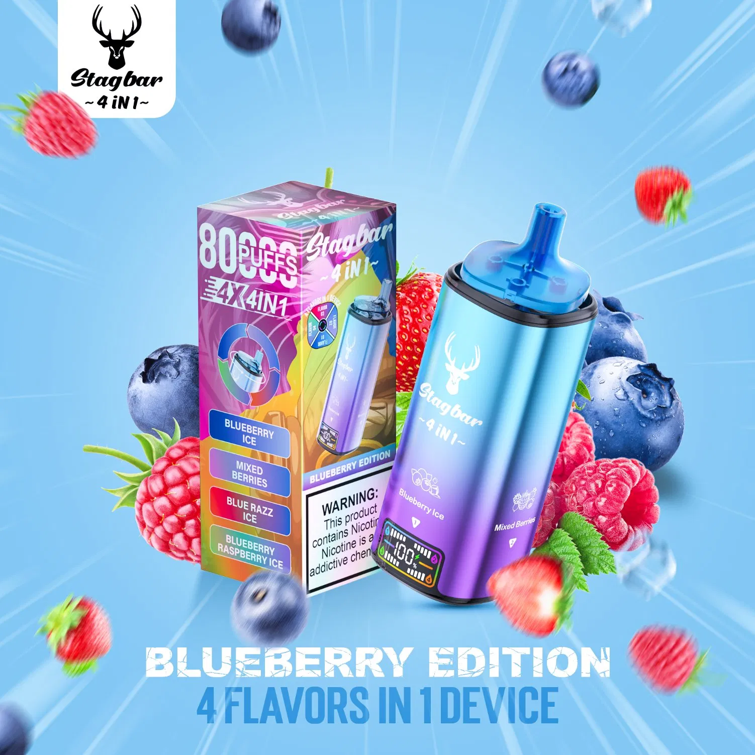 Stag Bar Prefilled Disposable Vape 4 in 1 80K 80000 Puffs with No Nicotine Nicotine Salt