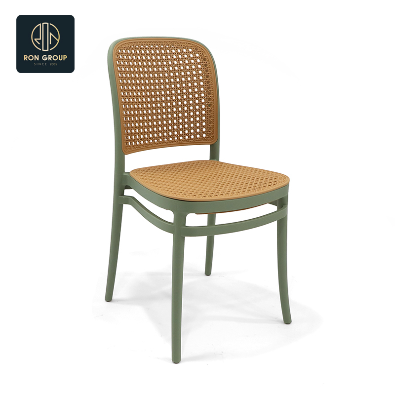 Retro Vintage Wholesale Coffee Shop Cafe Stackable Lightweight Rattan Plastic Iron Commercial Seating Furniture Restaurant Chair