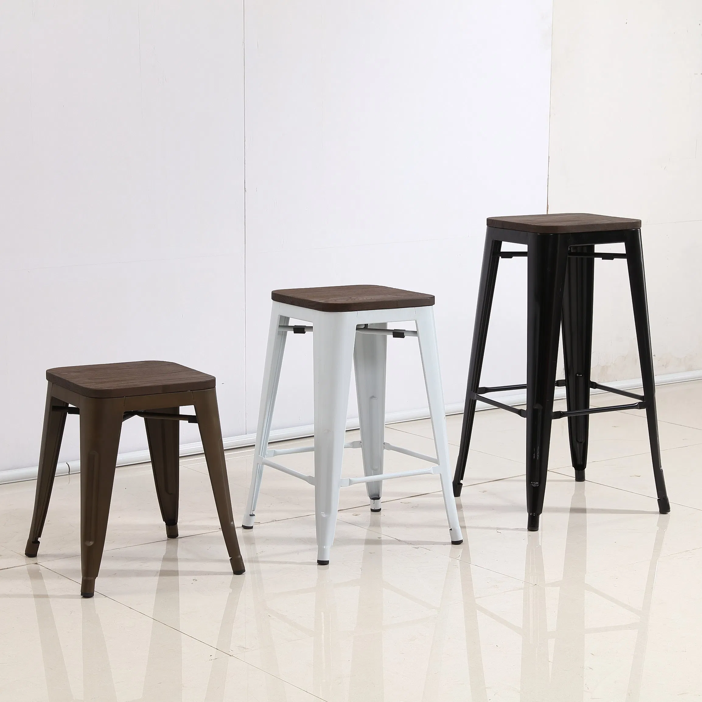 Simply Style Industrial Metal Tolix Bar Counter Stool with Wood Seat