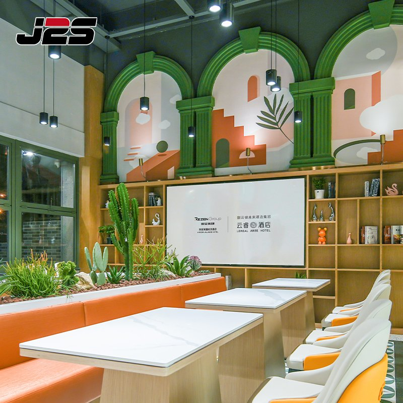 Commercial Marble Cafe Tables Restaurant Seating Furniture Yellow White Upholstered Cafe Chair Black Metal Leg Gold Tip Hotel Seating