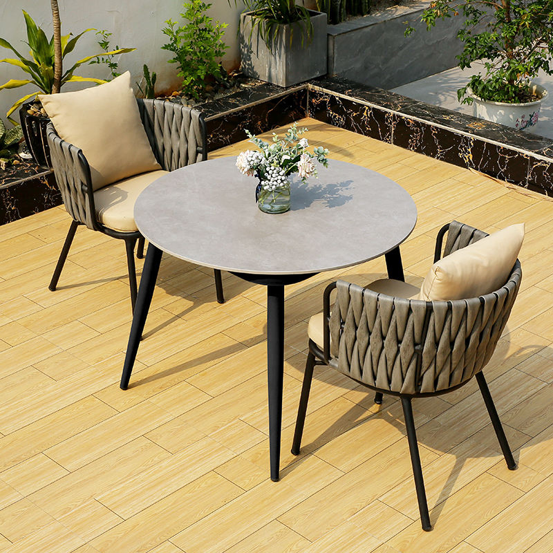 Metal Style Rock Plate Cafe Table and Chairs Garden Sets for Outdoor Patio Dining