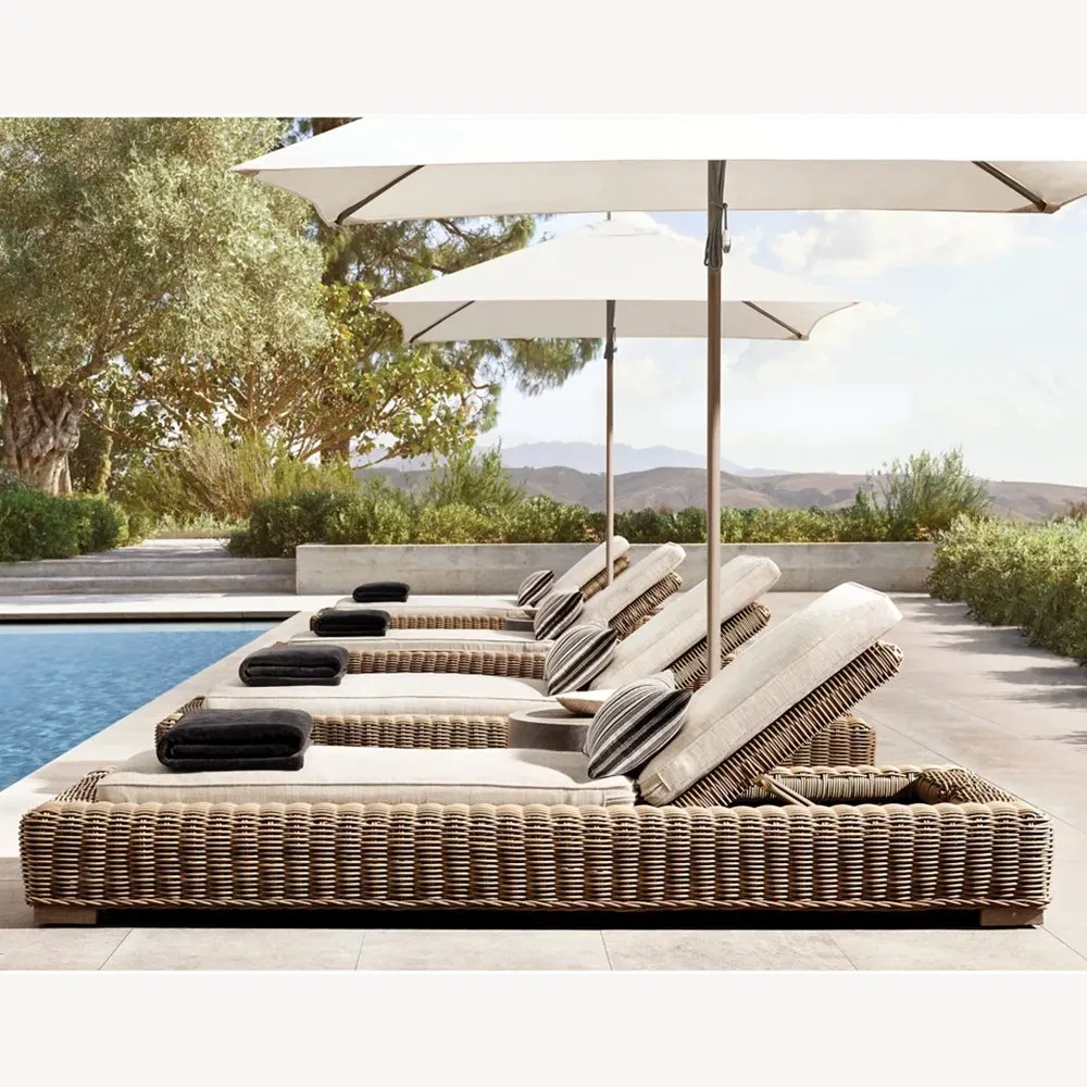 Foshan Factory Pool Lounge Chair Luxury Outdoor Hotel Furniture PE Rattan Poolside Sun Loungers