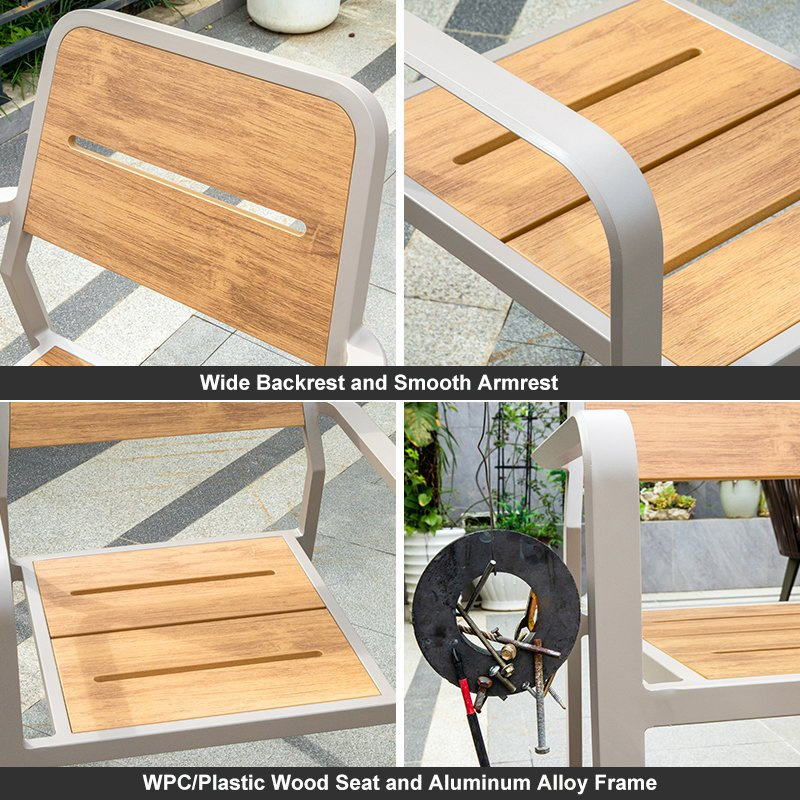 Hot Selling Plastic Wood Patio Furniture Set Waterproof Weather Resistant Outdoor Dining Table and Chair