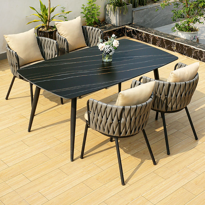Metal Style Rock Plate Cafe Table and Chairs Garden Sets for Outdoor Patio Dining