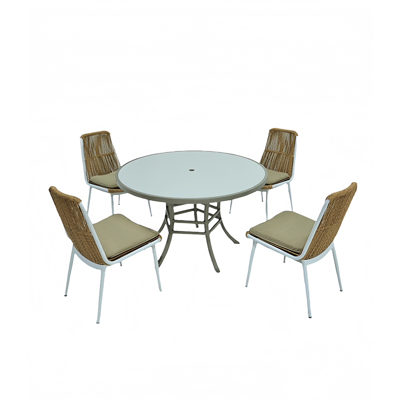 Outdoor Patio Furniture 5 Pieces Dining Set, Patio Furniture Set of 4 Patio Stackable Dining Chairs and Outdoor Metal Round Table