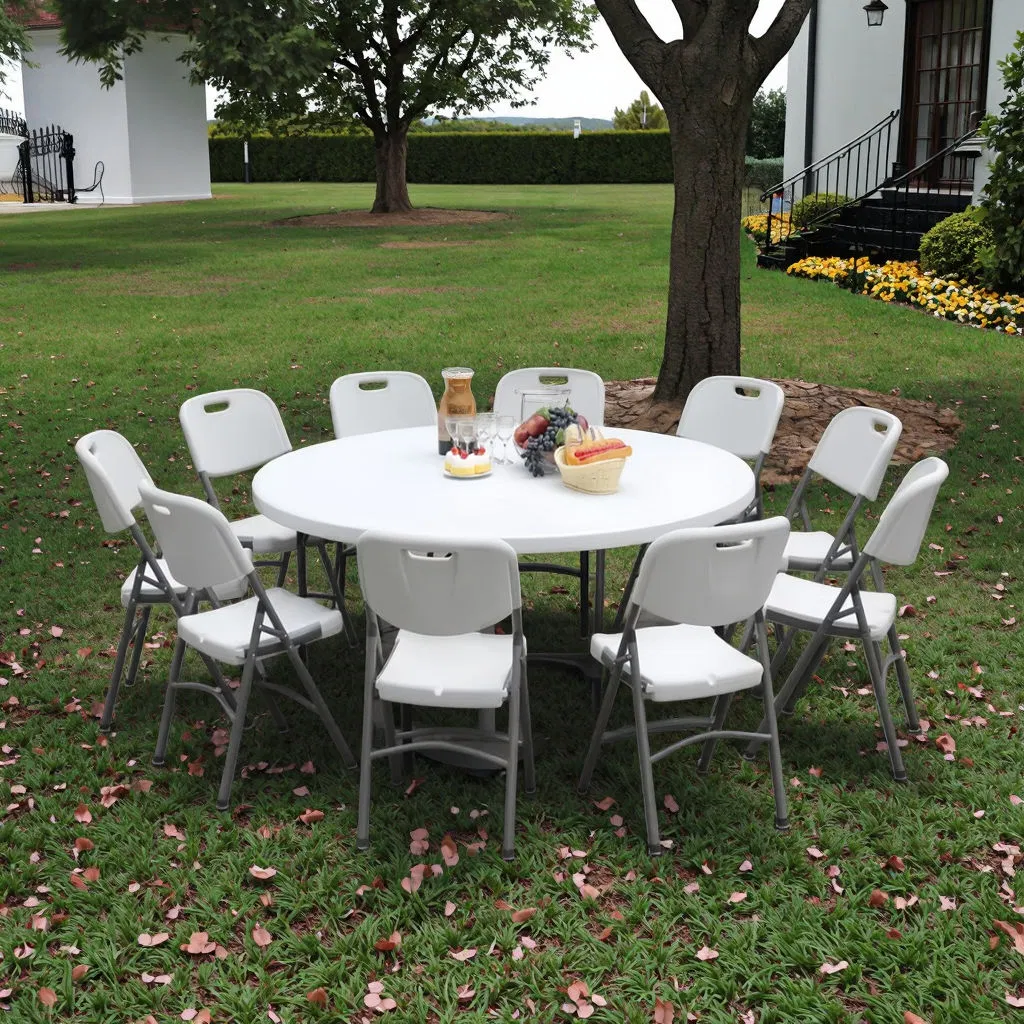 Modern HDPE Plastic Folding Tables Chairs with Portable Steel Frame Outdoor Furniture for Party Events Hotels Catering Dining