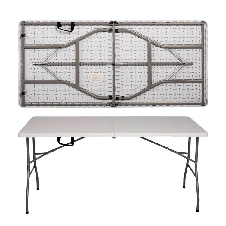Outdoor 5FT Easy to Clean Moisture Proof Center Portable Rectangle White HDPE Party Event Folding in Half Long Plastic Table