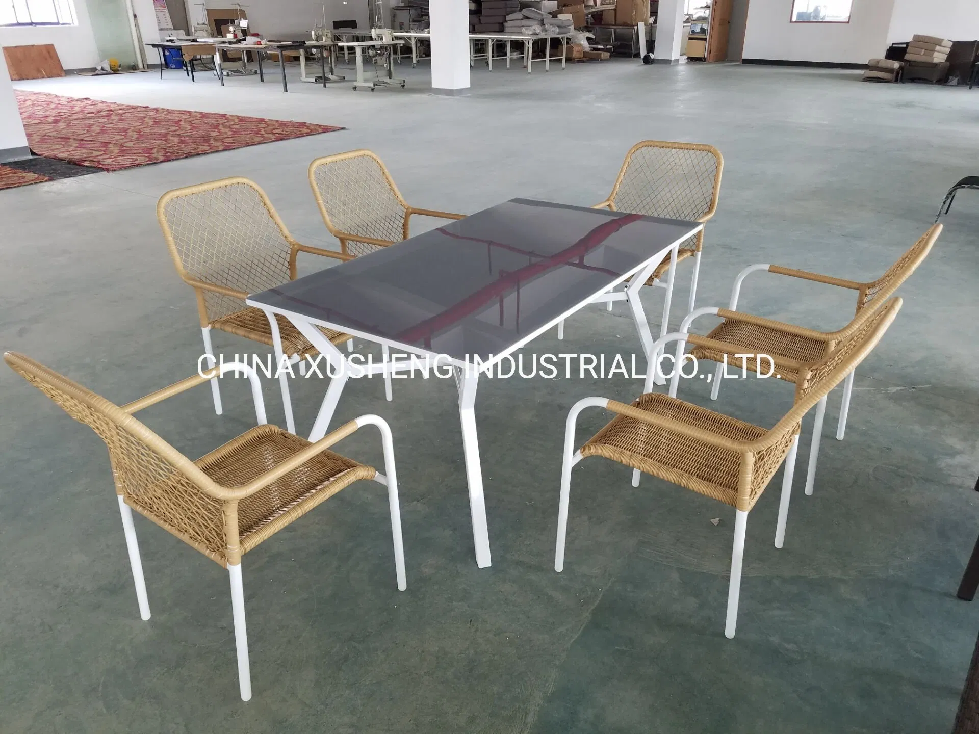 6 Piece Outdoor Metal Patio Dining Furniture Garden Sets with Umbrella