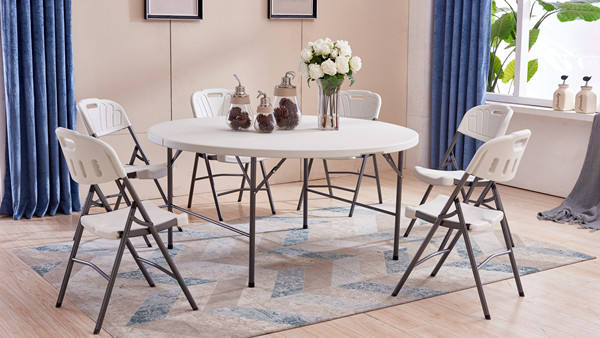 Modern HDPE Plastic Folding Tables Chairs with Portable Steel Frame Outdoor Furniture for Party Events Hotels Catering Dining