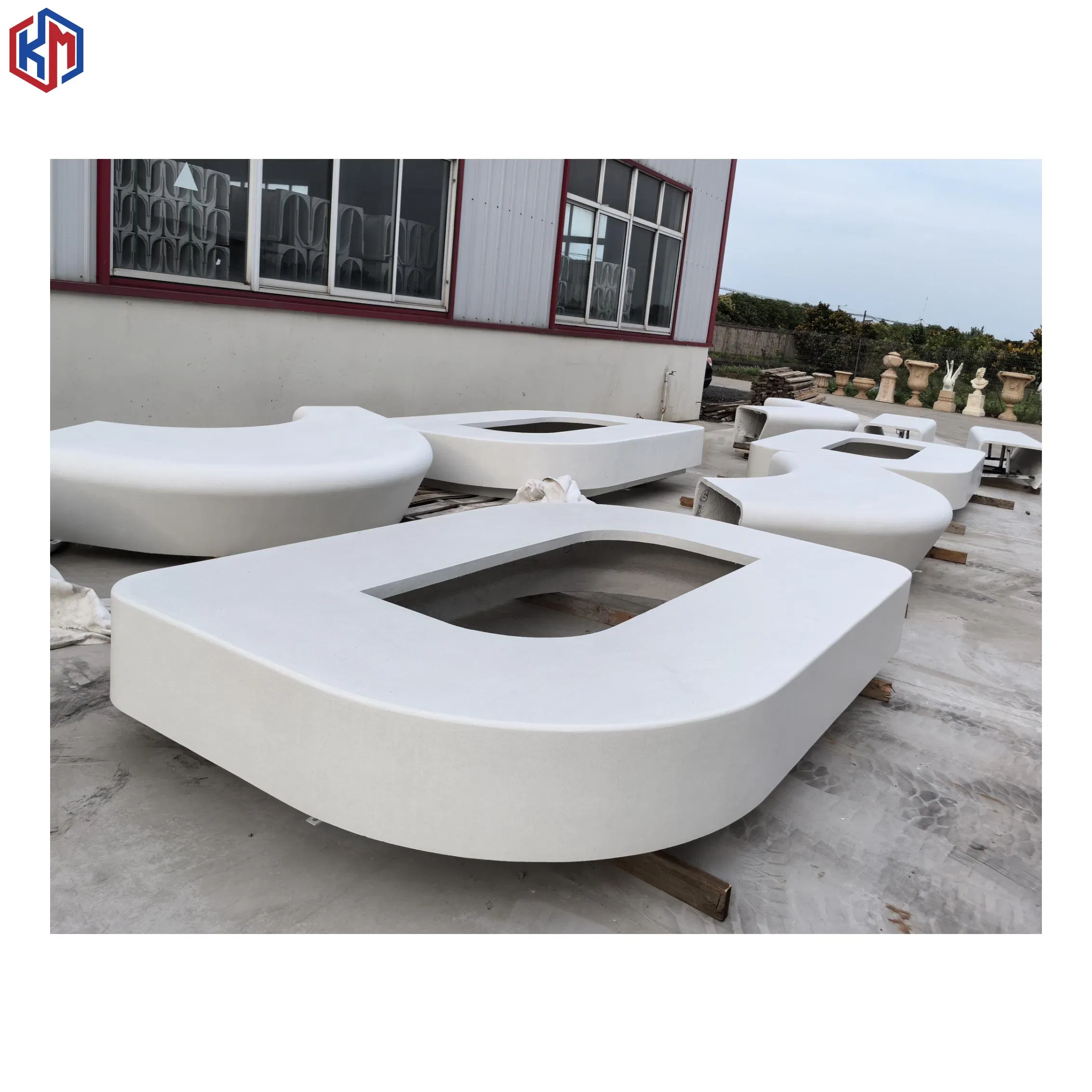 Outdoor Weather Resistant White Light Weight Grc Gfrc Concrete Garden Bench Flower Pond