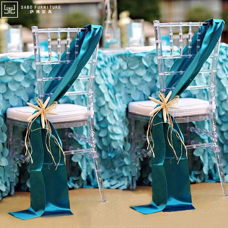 Clear Plastic Resin Chivari Tiffany Hotel Chiavari Chairs and White Cushions Wholesale Sale Stackable Transparent Crystal Acrylic Party Wedding Chair for Event