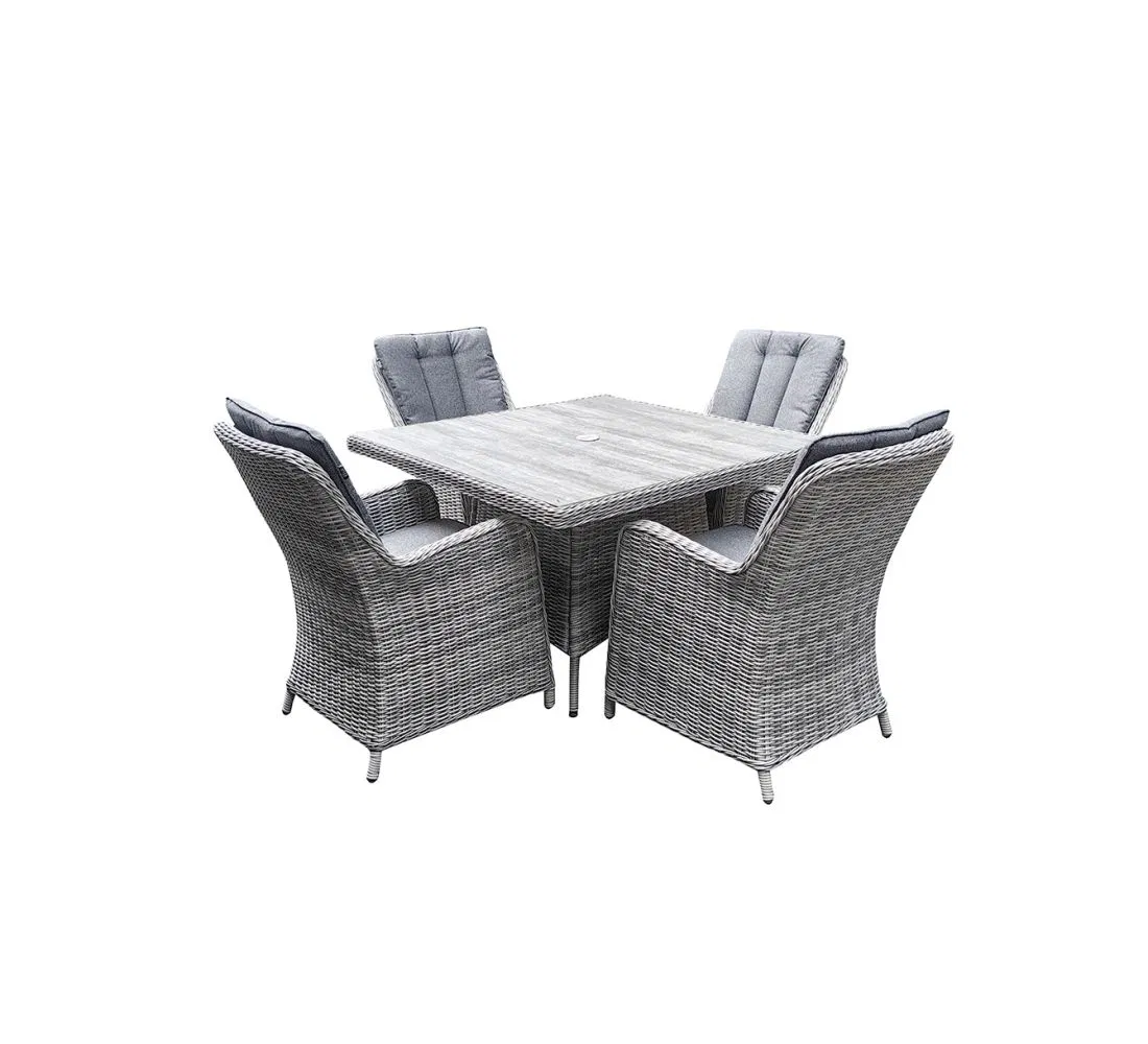 Modern 4 Seat Sqyare Dining Set for Outdoor Patio Restaurant Aluminium Frame PE Wicker Garden Tables Rattan Chairs Square Dining