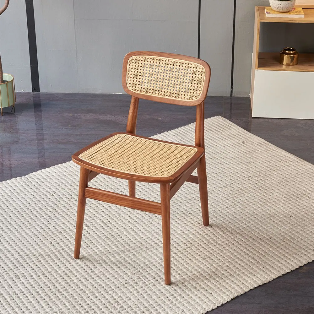 Modern Luxury Cafe Simple Style Stackable Wooden Rattan Restaurant Chair