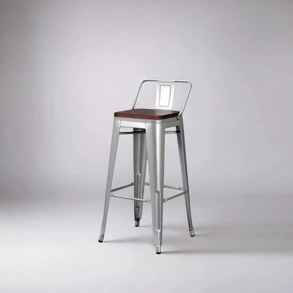 Modern Industrial Style Silver Metal Frame Bar Chair with Wooden - Like Seat for Home and Commercial Use Bar Stool