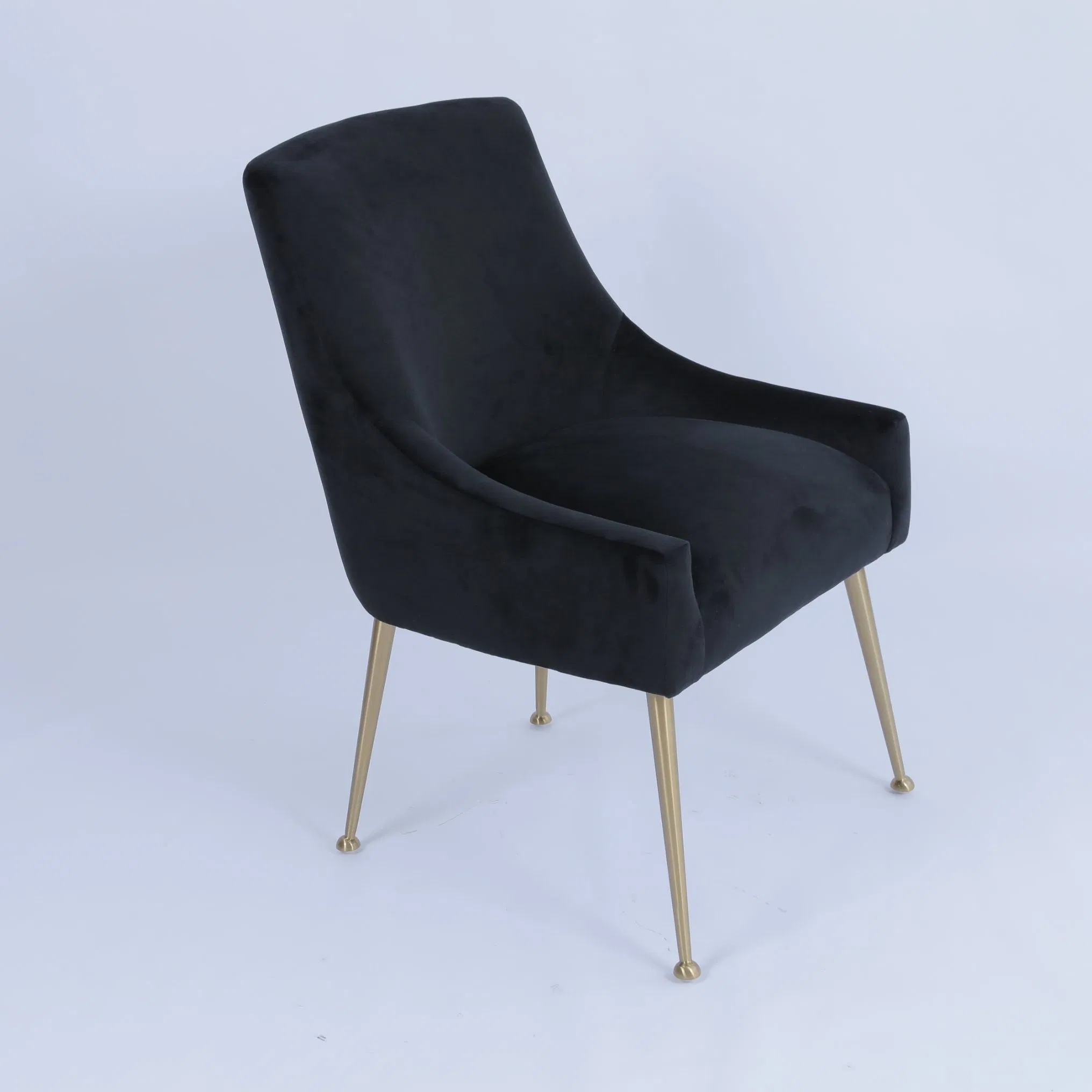 Japanese Design Brass Metal Leg Hotel Dining Chairs with Black Fabric