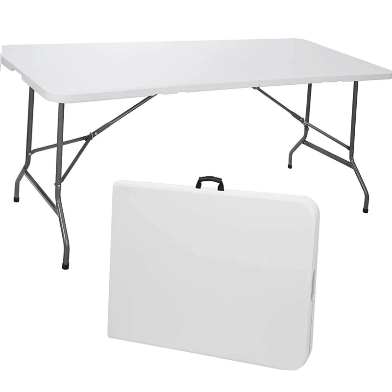 Outdoor 5FT Easy to Clean Moisture Proof Center Portable Rectangle White HDPE Party Event Folding in Half Long Plastic Table