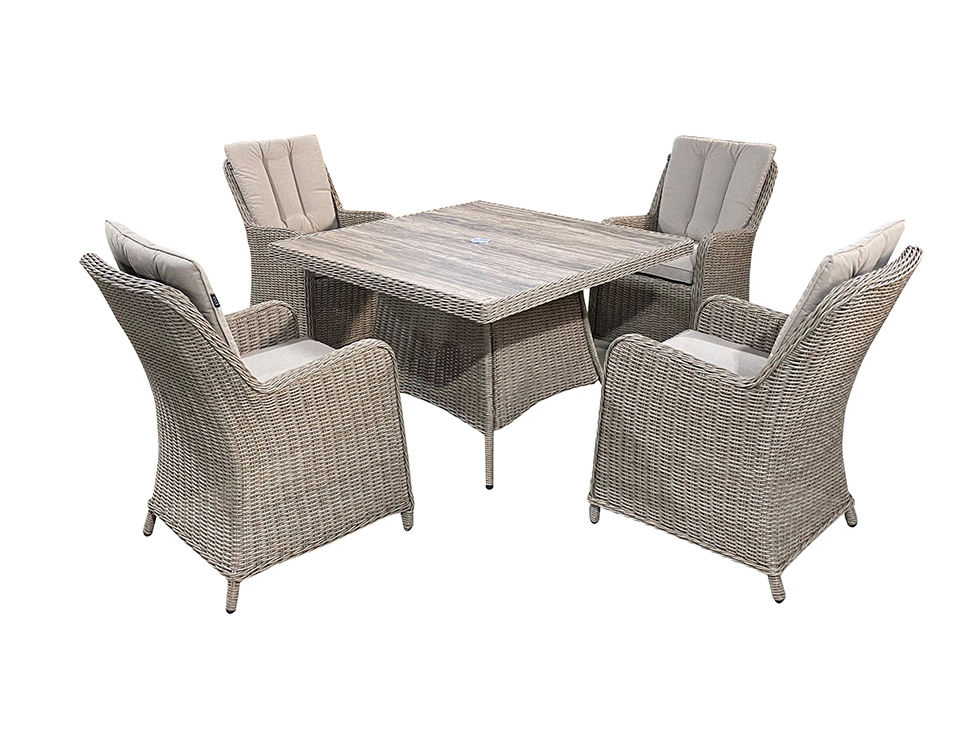 Modern 4 Seat Sqyare Dining Set for Outdoor Patio Restaurant Aluminium Frame PE Wicker Garden Tables Rattan Chairs Square Dining