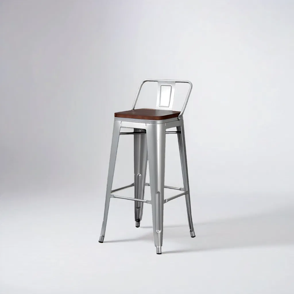 Modern Industrial Style Silver Metal Frame Bar Chair with Wooden - Like Seat for Home and Commercial Use Bar Stool