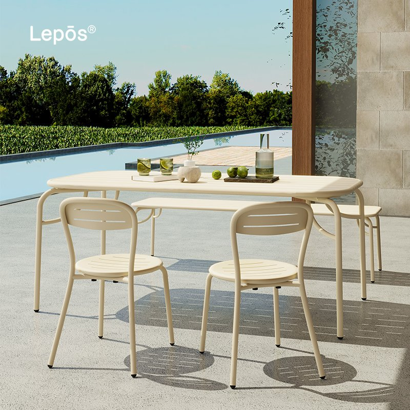 Customize Multi-Color Patio Villa Garden Hotel Furniture Project Metal Dining Table and Chairs Bench Aluminum Outdoor Tables Set