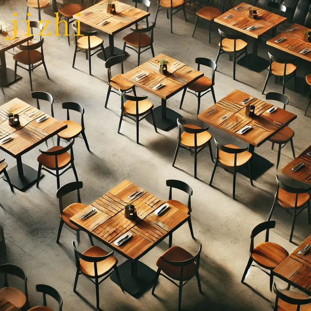 Heavy Duty Metal Frame Cafe Table and Wooden Chair Set for Commercial Dining Space