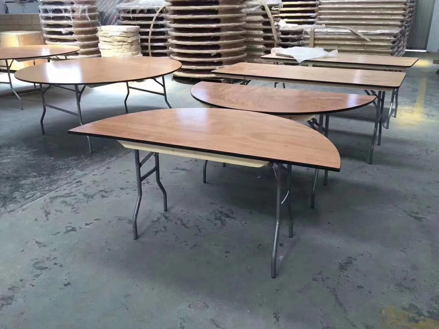 Wholesale Hotel Plywood Outdoor Funirture Metal Steel 1.8m 1.5m Lecong Foshan Factory Foldable PVC White Grey Banquet Tables for Events
