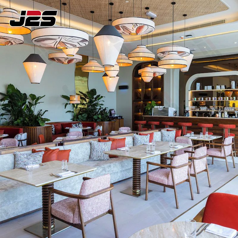 Restaurant Furniture Set with Upholstered Chairs and Booth Seating for Hotel Cafe