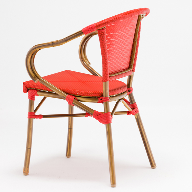 French Classic Design Bistro Aluminum Frame Bamboo Stackable Patio Dining Chair for Cafe