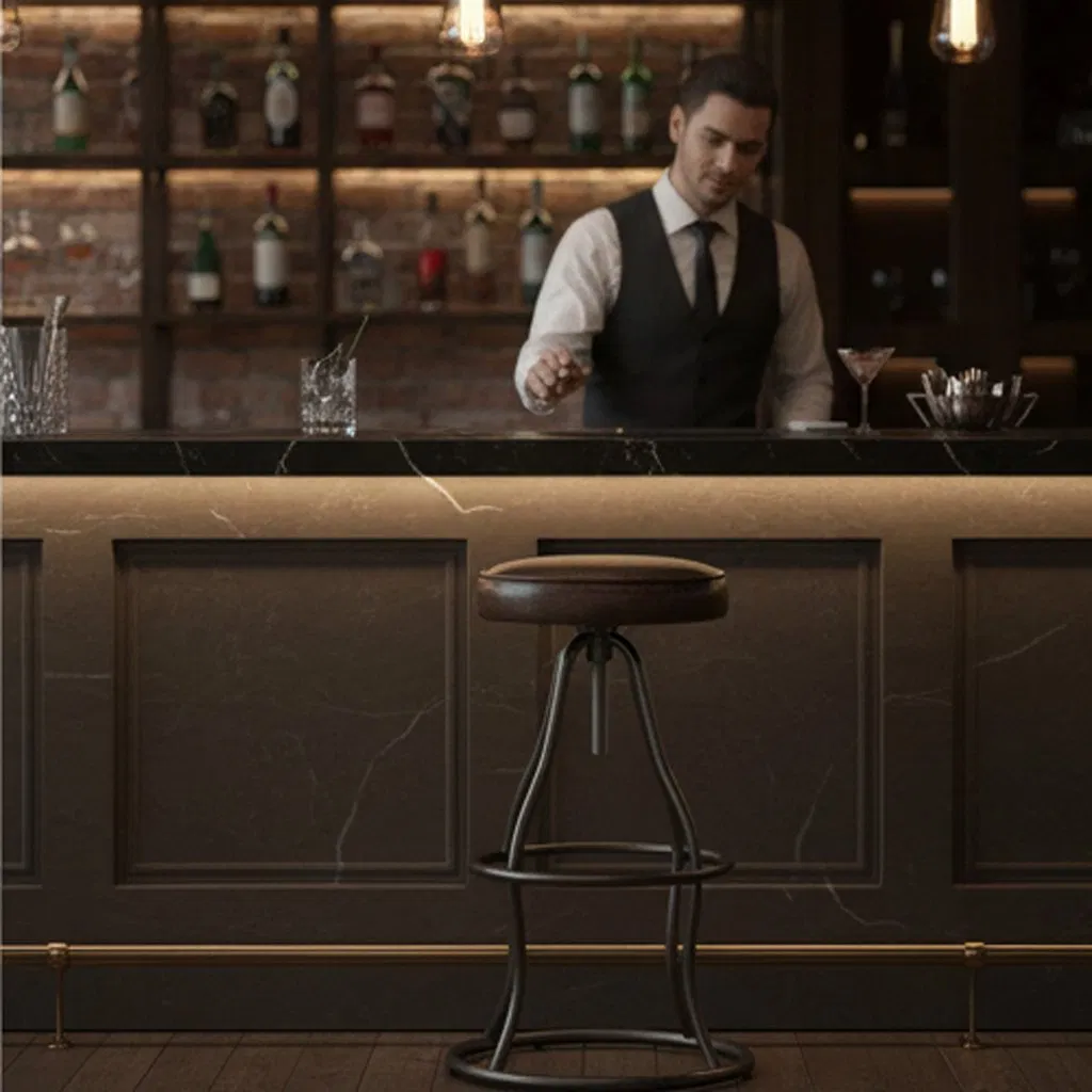 Industrial Style Antique Furniture Comfortable Feet Counter Turnable Leather Bar Chair Bar Stool