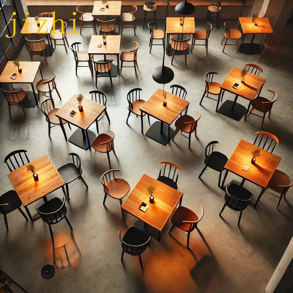 Heavy Duty Metal Frame Cafe Table and Wooden Chair Set for Commercial Dining Space