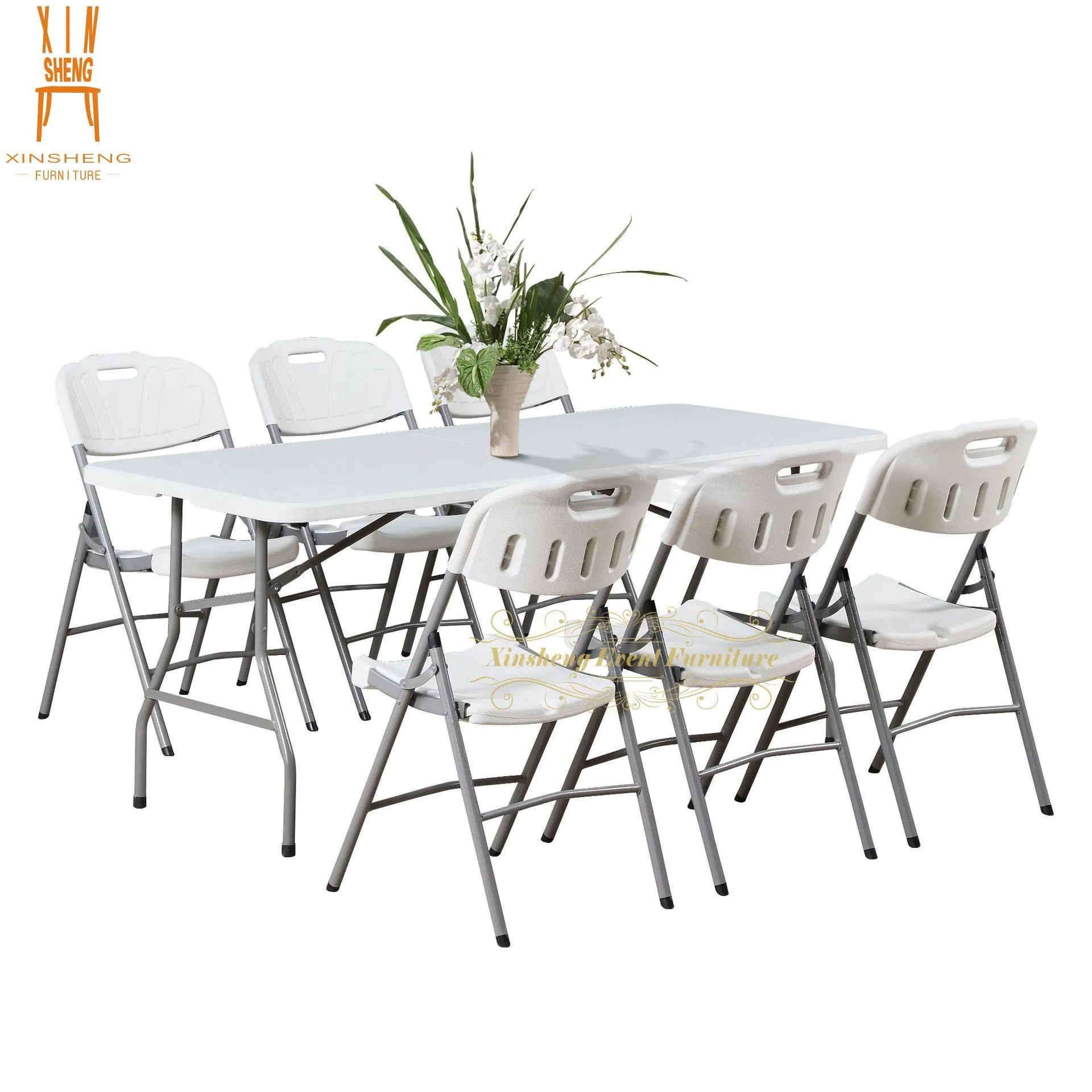 Portable Folding White Rectangular Plastic Outdoor Furniture Folding Tables for Banquet Event Party Catering Dining Camping