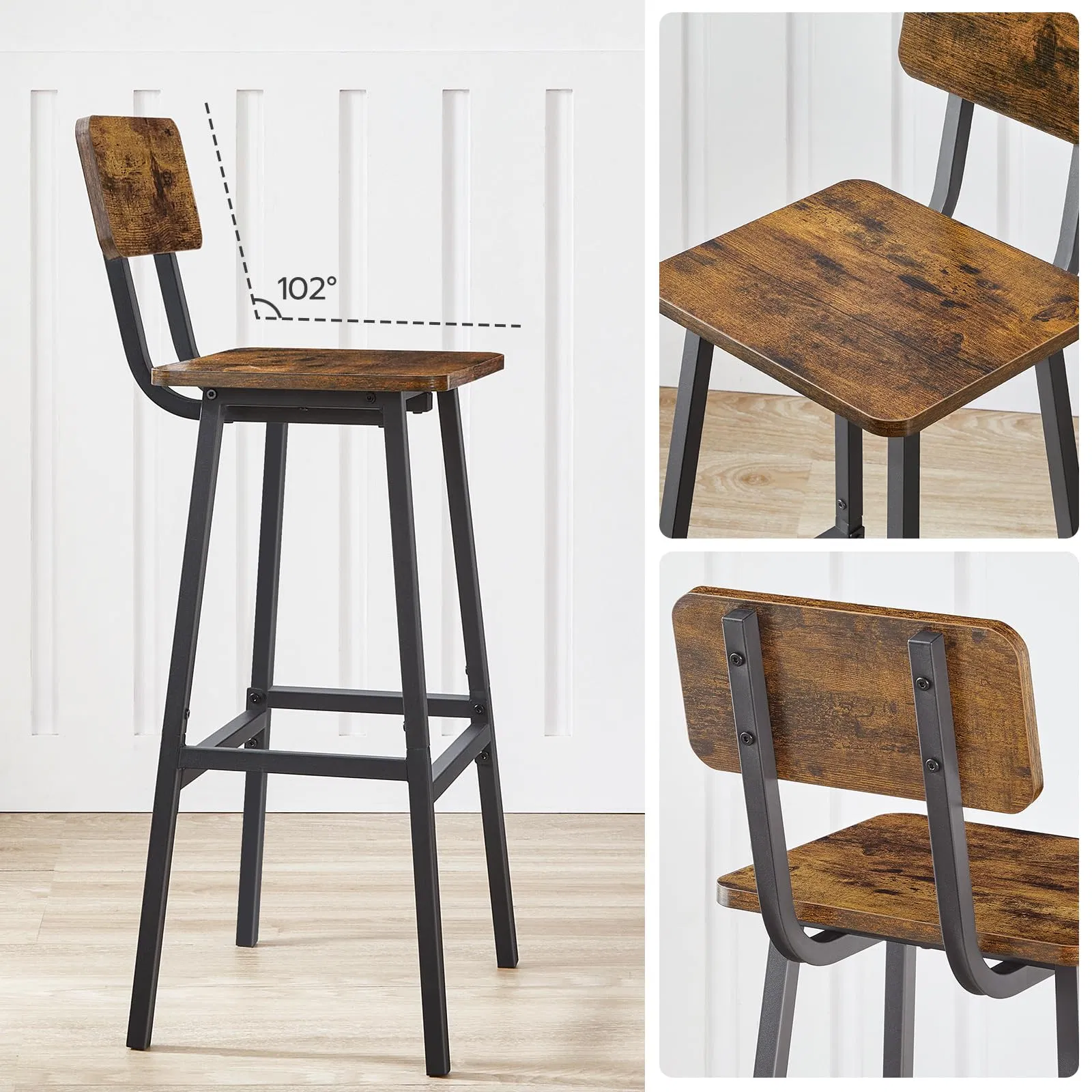 27.8" Tall Counter Bar Stools with Industrial Style