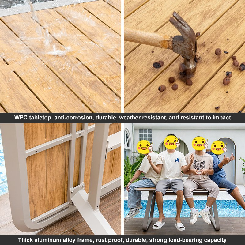 Hot Selling Plastic Wood Patio Furniture Set Waterproof Weather Resistant Outdoor Dining Table and Chair