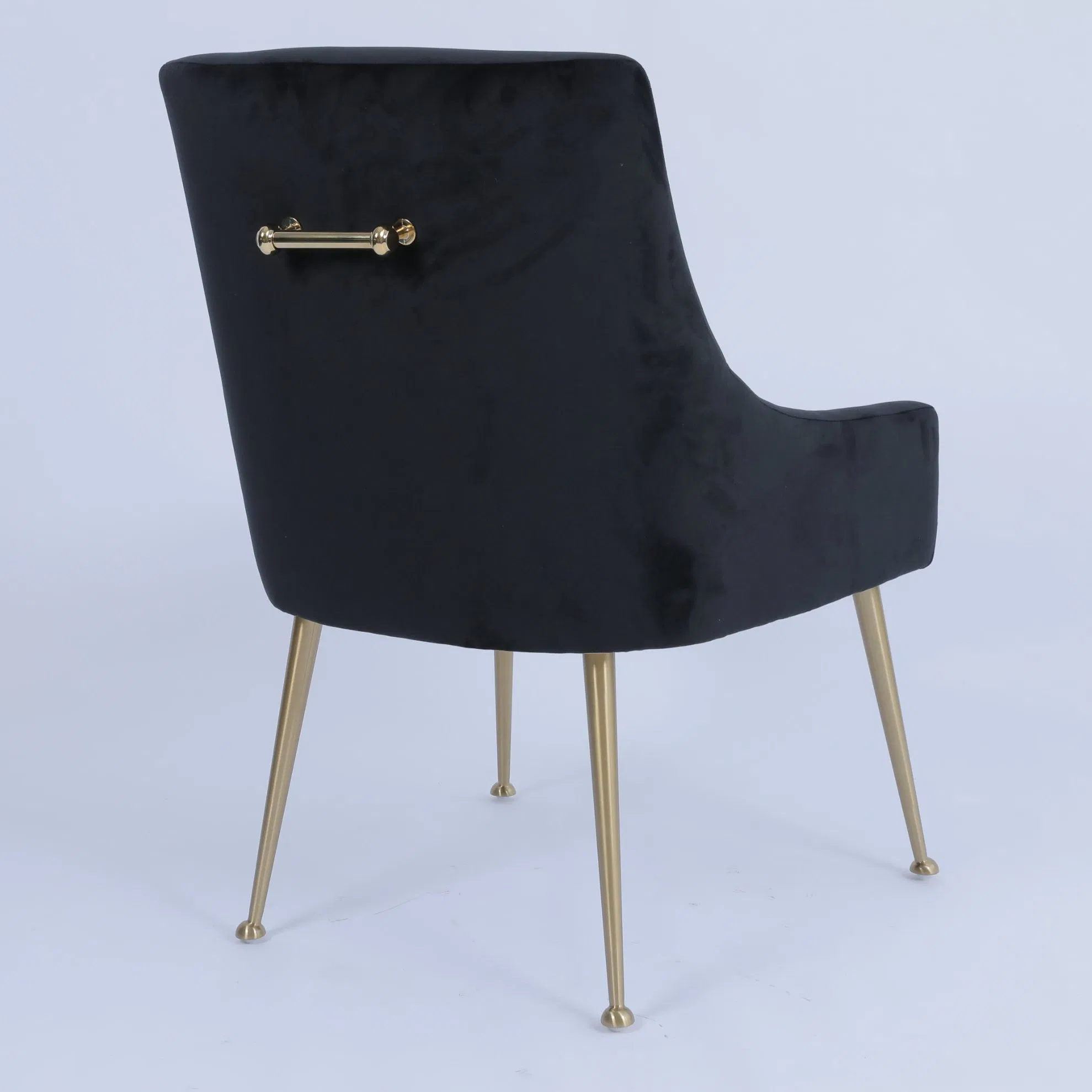 Japanese Design Brass Metal Leg Hotel Dining Chairs with Black Fabric