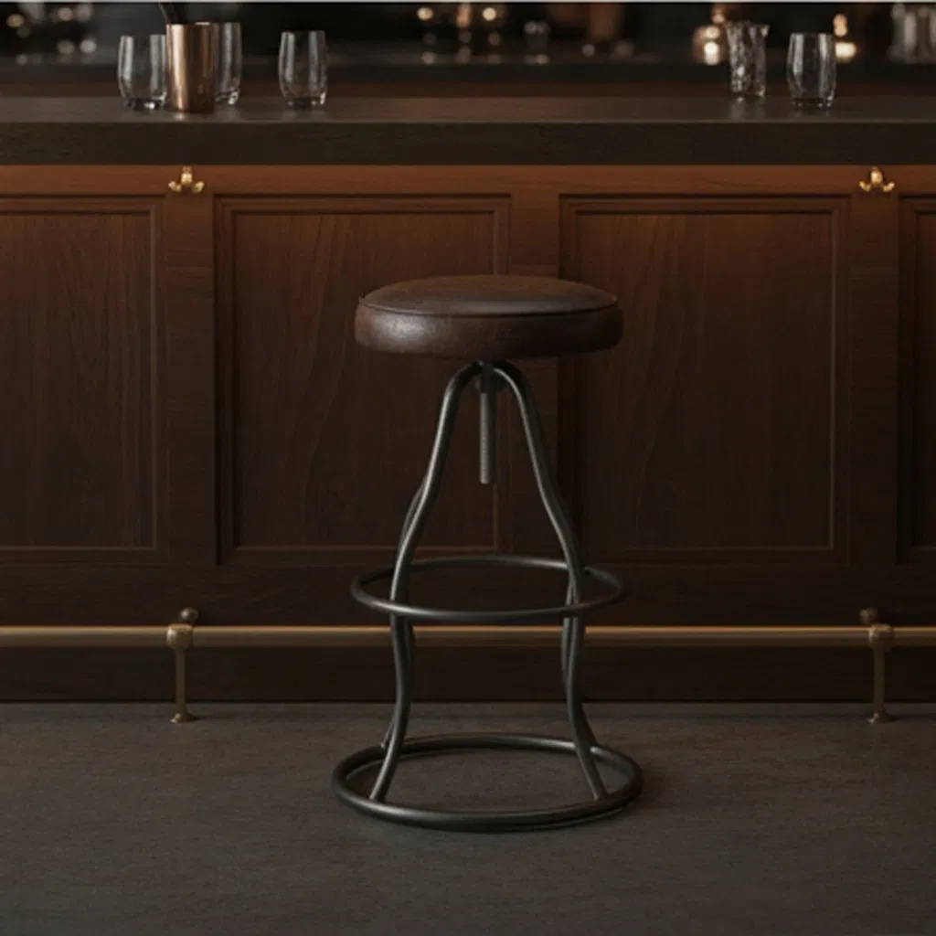 Industrial Style Antique Furniture Comfortable Feet Counter Turnable Leather Bar Chair Bar Stool