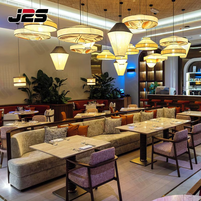 Restaurant Furniture Set with Upholstered Chairs and Booth Seating for Hotel Cafe