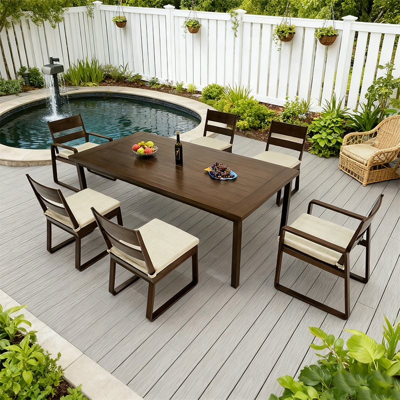 Dark Brown Furniture 7-Piece Outdoor/Patio Dining Table Sets with Table and 6 Chairs with Removable Cushion