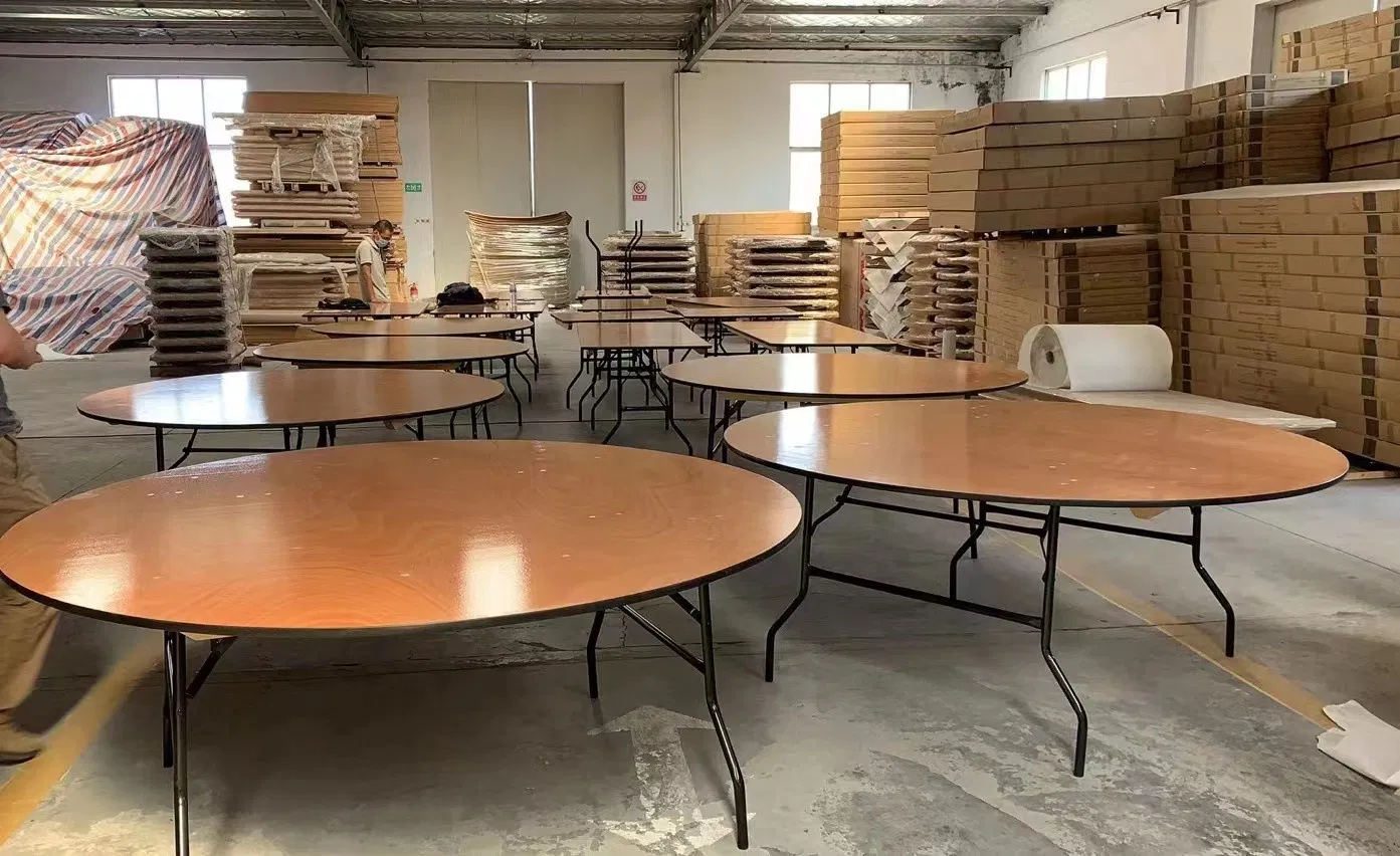 Wholesale Hotel Plywood Outdoor Funirture Metal Steel 1.8m 1.5m Lecong Foshan Factory Foldable PVC White Grey Banquet Tables for Events