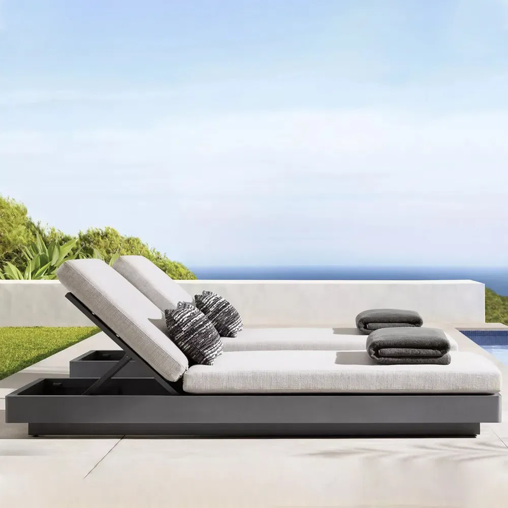 Poolside Wooden Sunbed Luxury Hotel SPA Project Outdoor Sling Chaise Sun Lounger