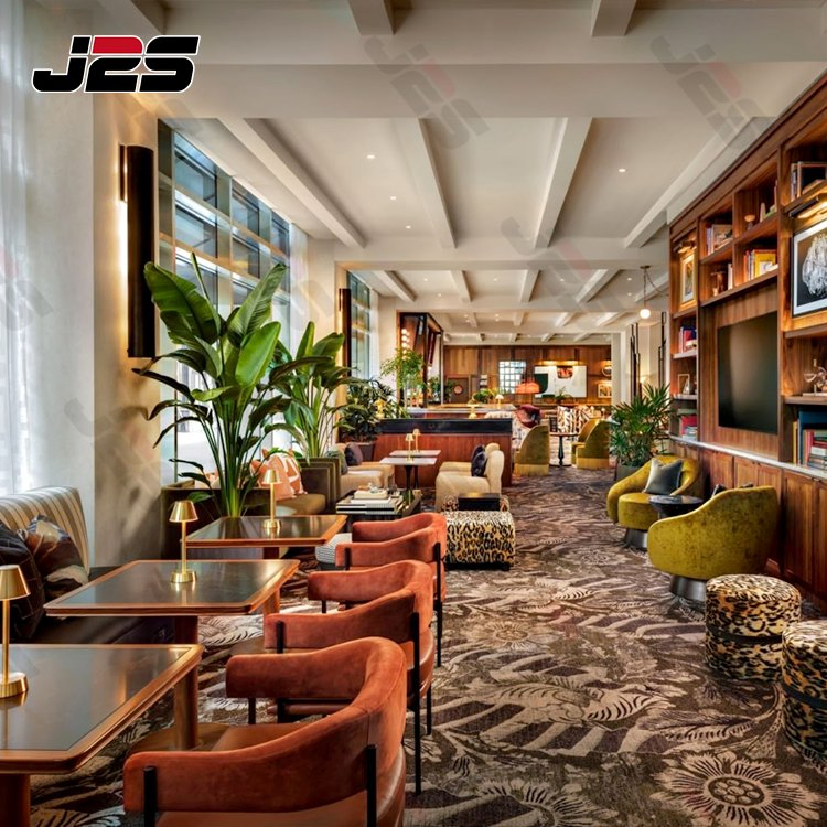 J2s Luxury Modern Restaurant Furniture Set with Upholstered Booth Seating Rattan Restaurant Chairs and Solid Wood Tables for Hotel Cafe Bar