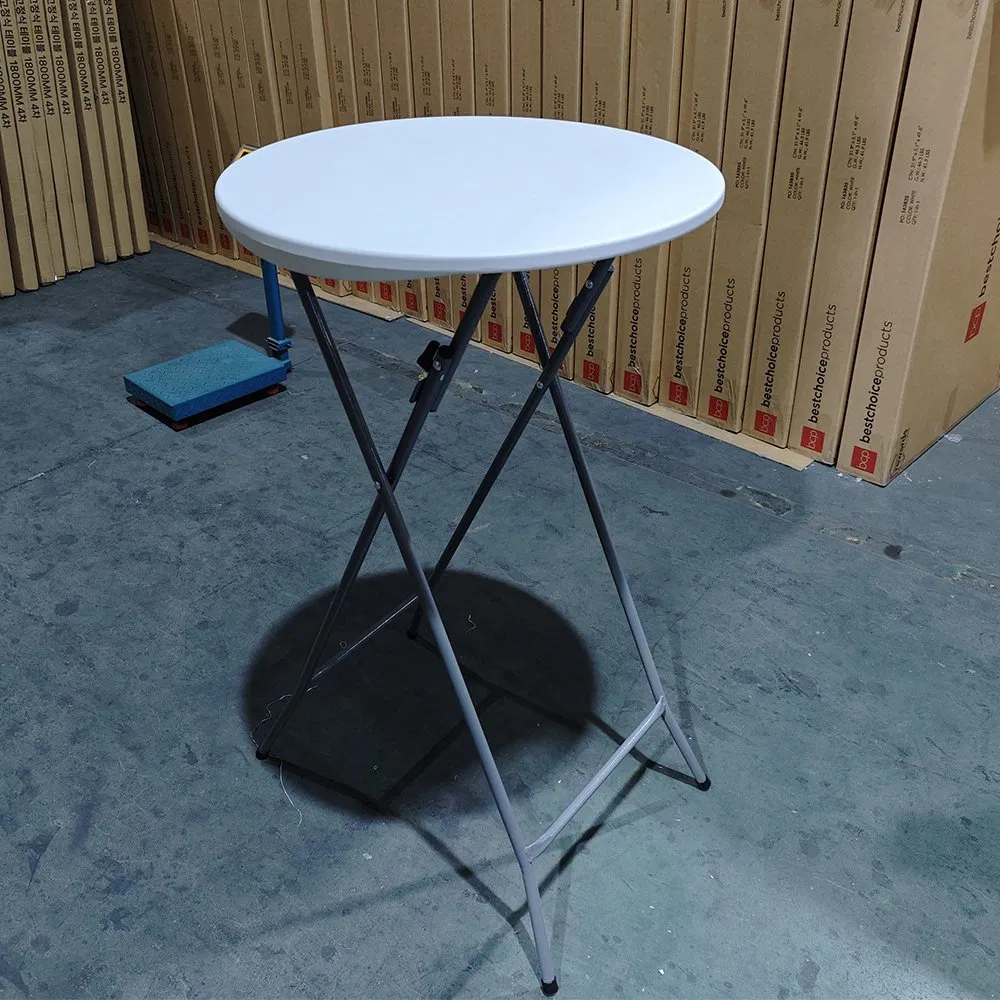 Outdoor Event White Plastic High Top Round Bar Height Folding Cocktail Table for Party