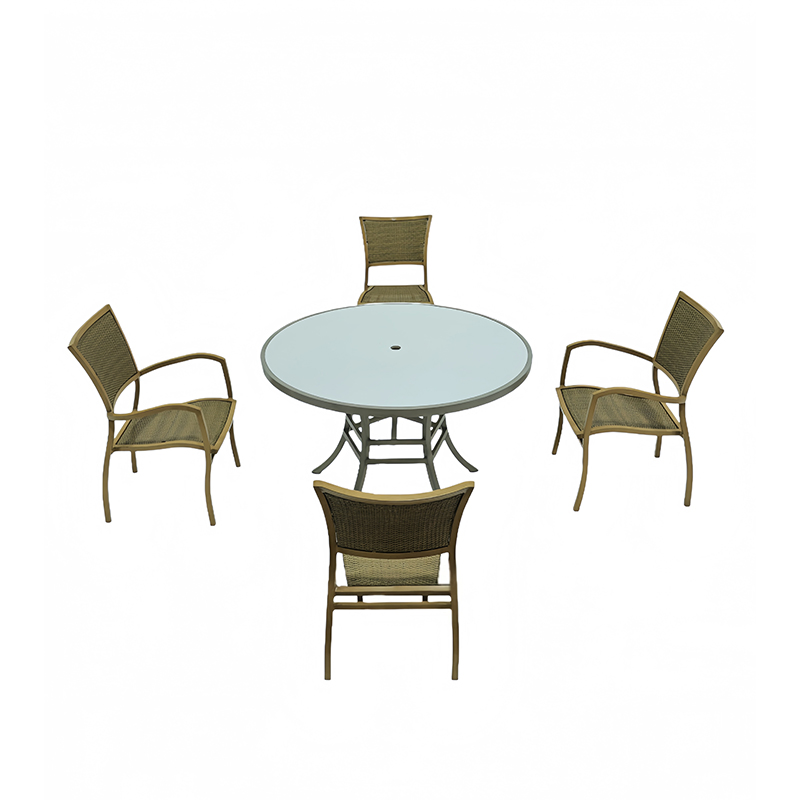 Outdoor Patio Furniture 5 Pieces Dining Set, Patio Furniture Set of 4 Patio Stackable Dining Chairs and Outdoor Metal Round Table