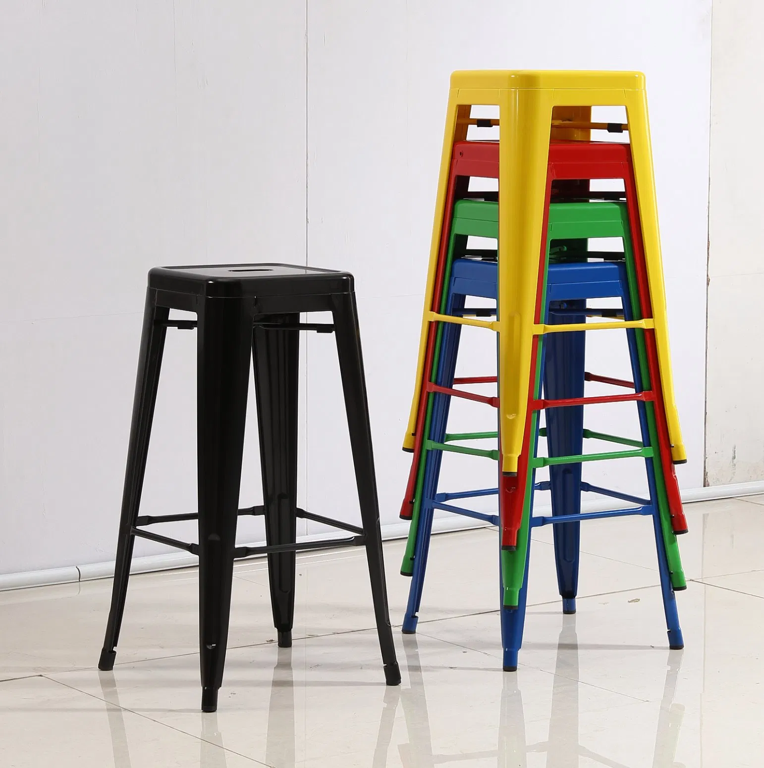 Simply Style Industrial Metal Tolix Bar Counter Stool with Wood Seat