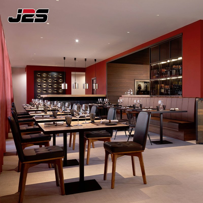 Commercial Modular Restaurant Banquette Seating Furniture Outdoor Black Square Table Solid Wood Leather Armchair Set for Hotel Patio