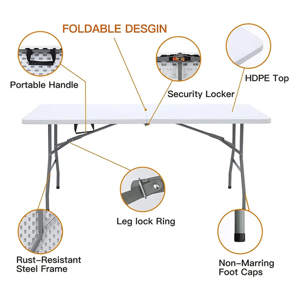 Durable 6FT HDPE Folding Table for Indoor and Outdoor Events