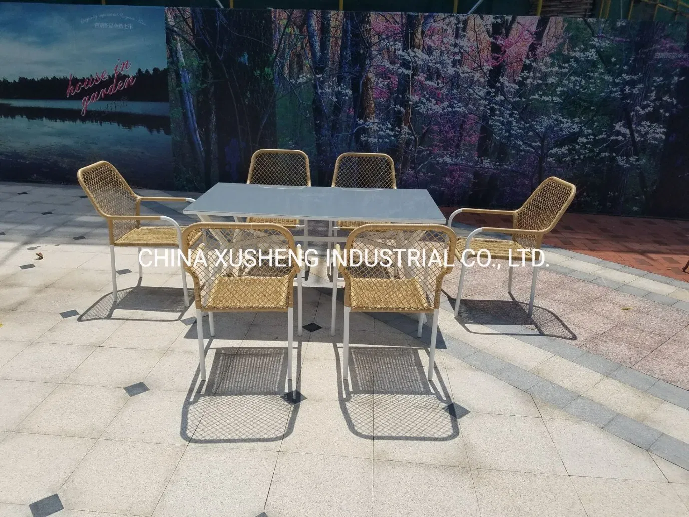 6 Piece Outdoor Metal Patio Dining Furniture Garden Sets with Umbrella