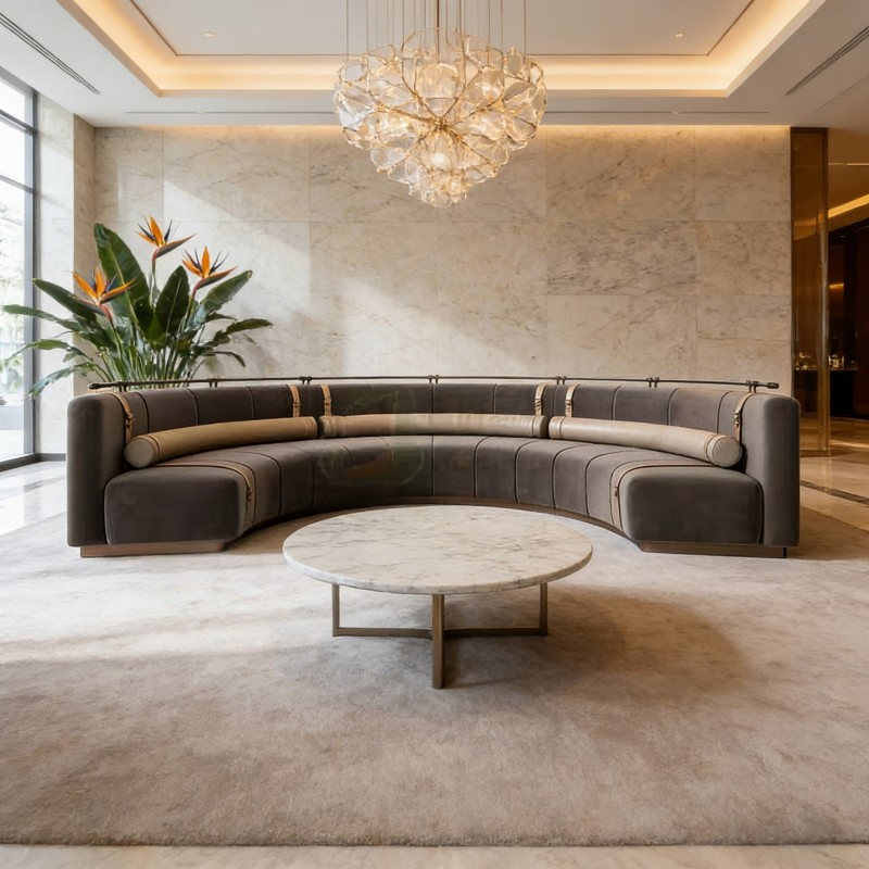 Elegant Spacious Modern Custom Wholesale Soft Comfortable Curved Velvet Upholstered Hotel Lobby Restaurant Booth Seating Furniture