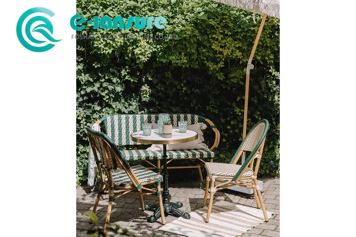 Premium Outdoor Bench Chair Collection Weather-Resistant Aluminum Frame with Woven Rattan Armrests Bench for Restaurant Terraces